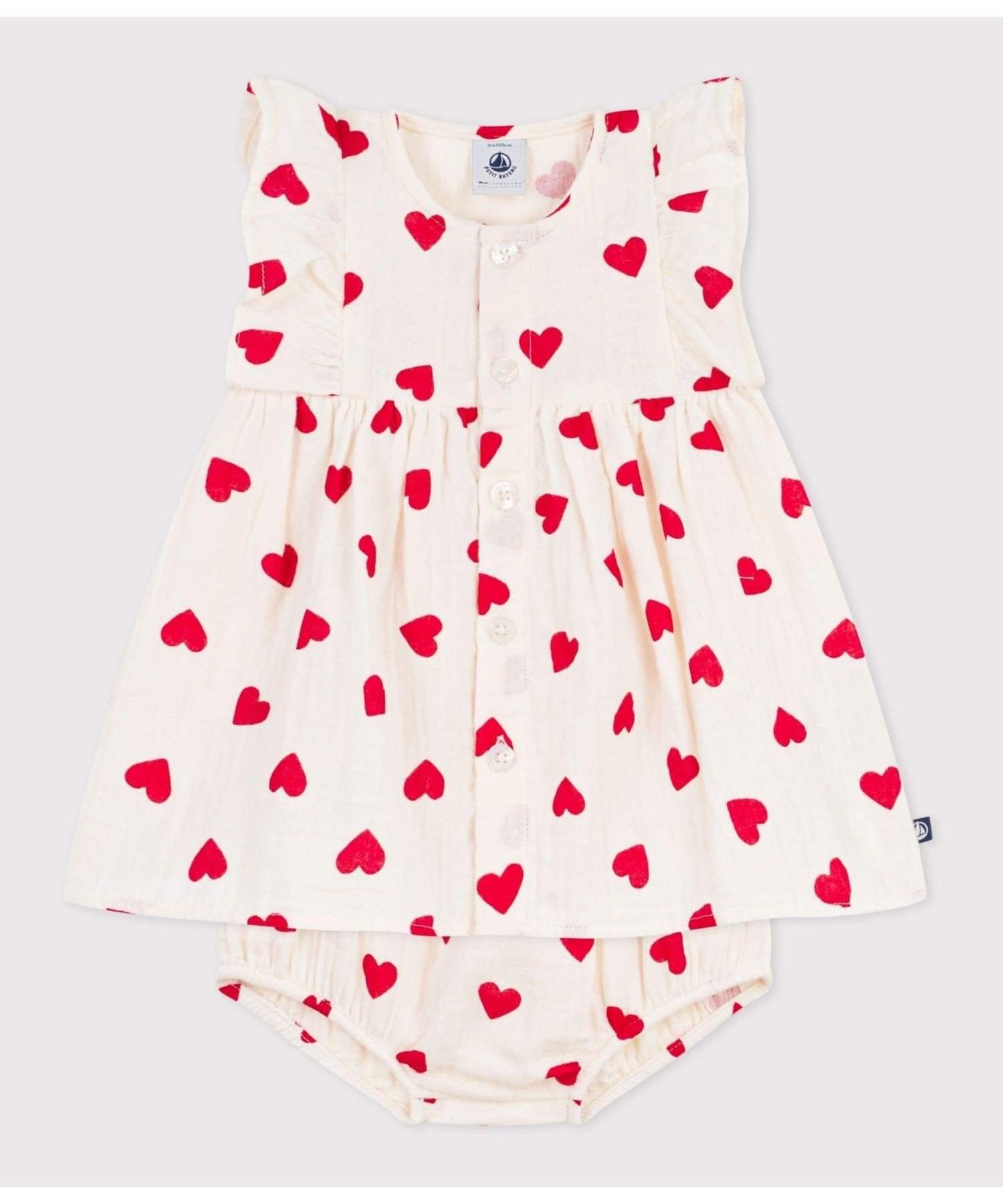 Комплект из платья и панталон из двойной марли PETIT BATEAU, Off-white/Red — фото 2