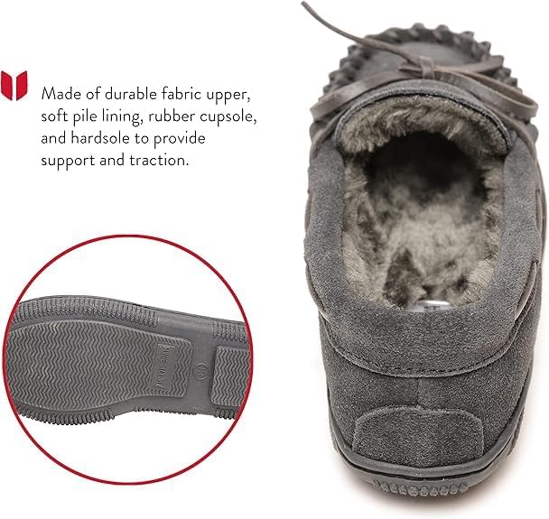 Мокасины-тапочки Minnetonka Kid's с жесткой подошвой и плюшевой подкладкой, Charcoal — фото 3