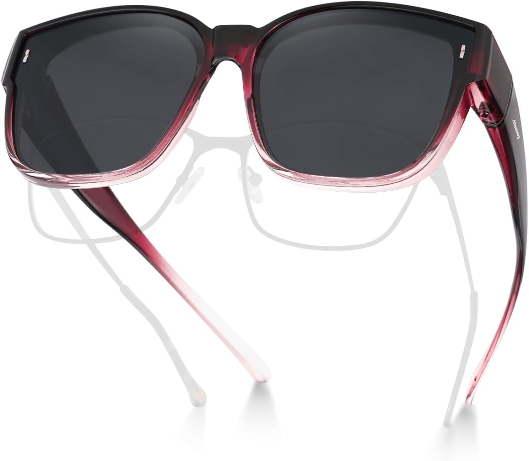 

Солнцезащитные очки Meeloog Large Polarized Fit Over Glasses для женщин и мужчин, большие, модные квадратные очки для вождения и езды MST0110, P1 Burgundy Frame/Black Lens