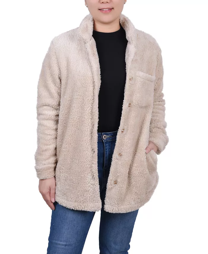 

Женская длинная куртка на пуговицах с подкладкой из шерпы NY Collection, коричневый/бежевый