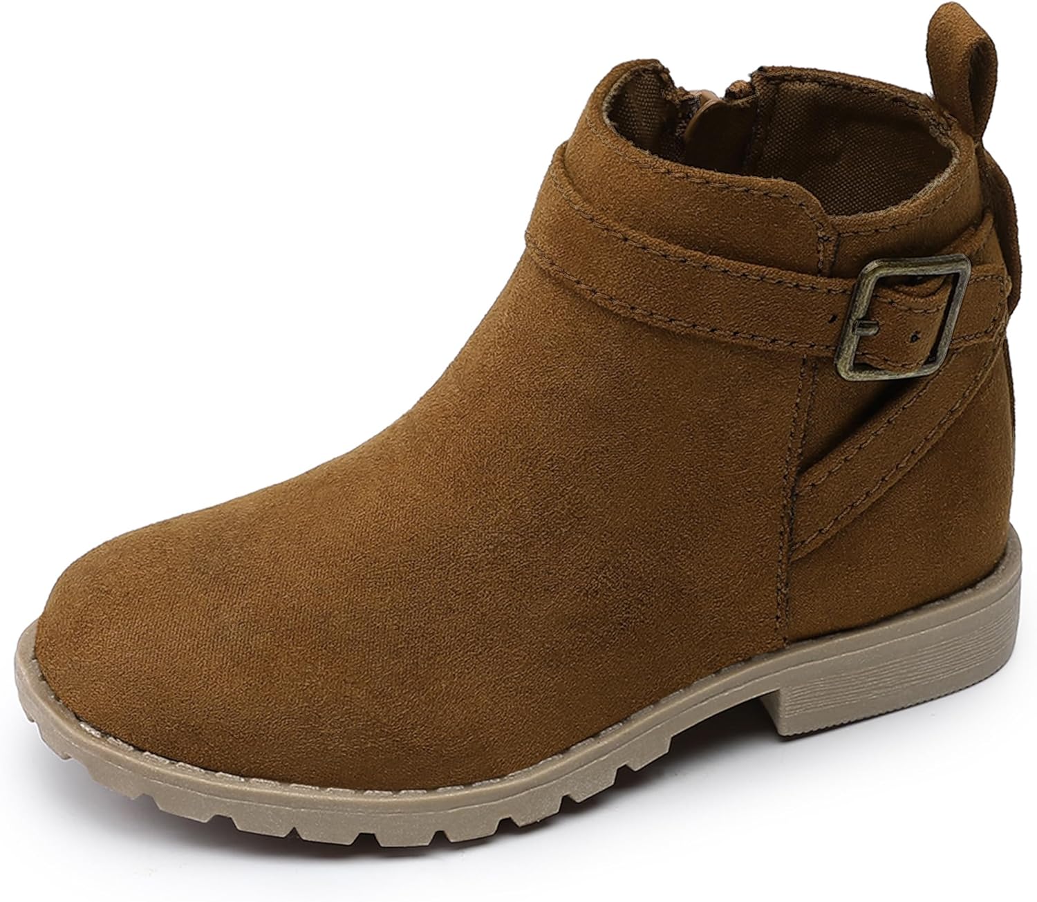 

Детские ботильоны HOMEHOT для девочек из замши с боковой застежкой-молнией, низким каблуком, короткие (для малышей/маленьких детей), Camel Brown