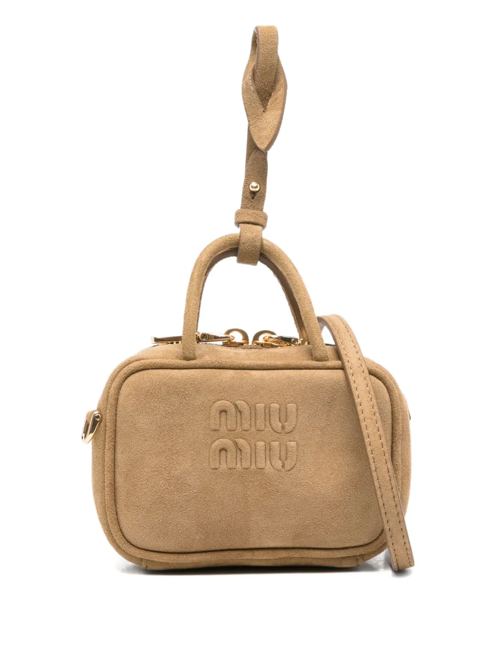 

Мини-сумка из замши с тисненым логотипом MIU MIU, коричневый