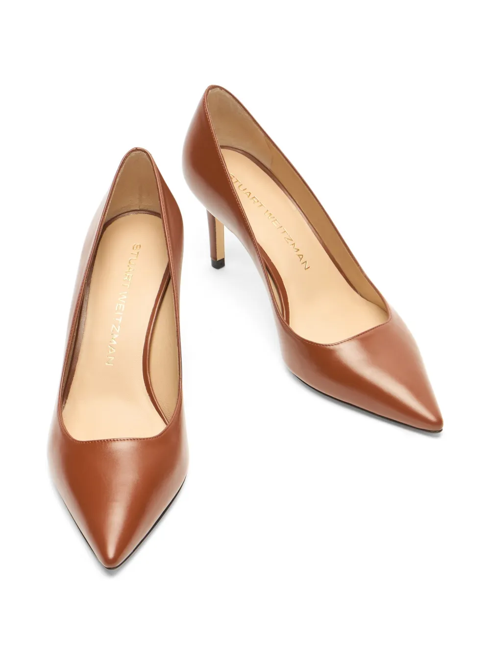 Туфли Stuart Power 75 с острым носком из кожи, 75 мм Stuart Weitzman, коричневый — фото 3