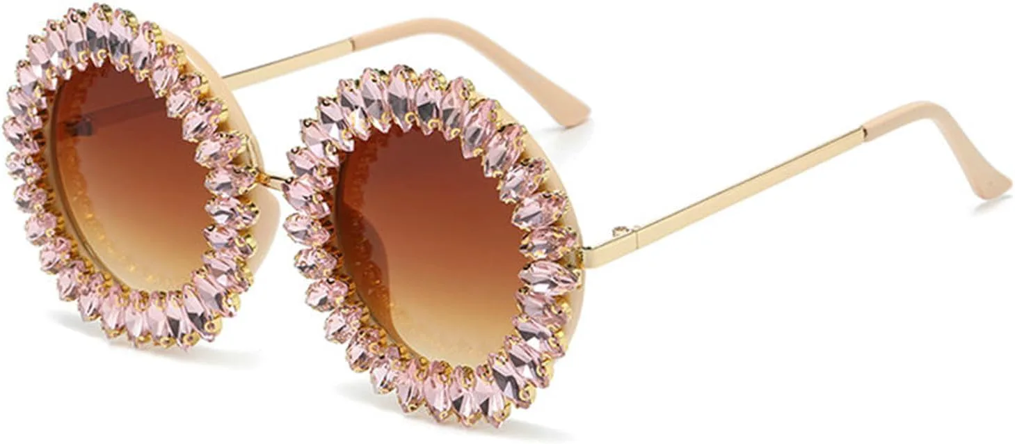 

Солнцезащитные очки Willochra Diamond круглые для женщин, защита от ультрафиолета UV400, крупные очки с блестящими стразами, ретро-очки с кристаллами, Pink