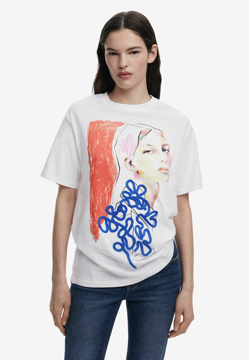 

Футболка с принтом FACE FLORAL Desigual, белый