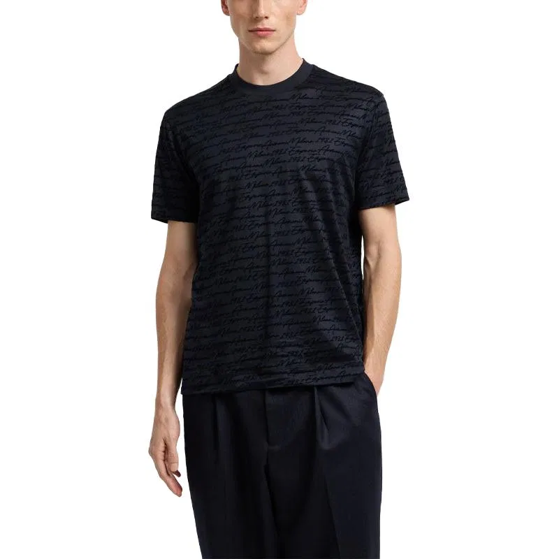 Футболка из джерси с велюровым принтом All-Over Flocked Logo EMPORIO ARMANI, Marine Blue — фото 2