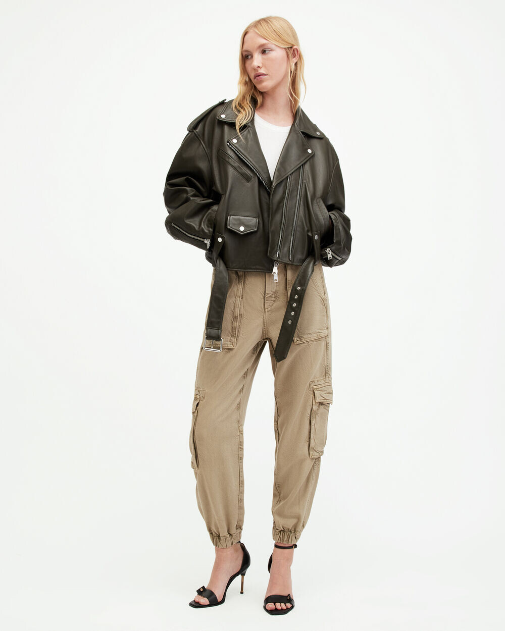 

Зауженные брюки-карго Frieda Tencel AllSaints, мытый оливково-зеленый