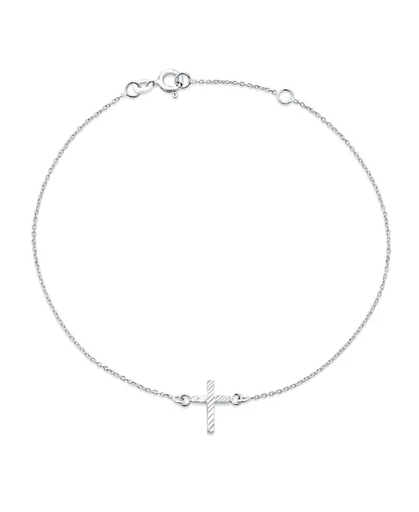 

Браслет на лодыжку с крестом сбоку, стерлинговое серебро, регулируемый, 9-10 дюймов Bling Jewelry, silver