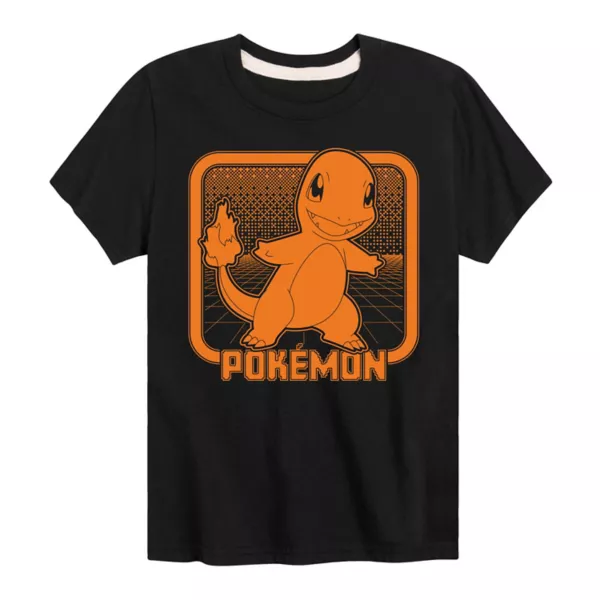 

Футболка для мальчиков 8-20 лет с ретро-принтом покемона Charmander Licensed Character, черный
