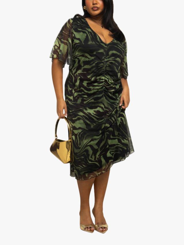 

Платье миди с сетчатой отделкой в полоску зебры FASHION SZN Curve, Khaki