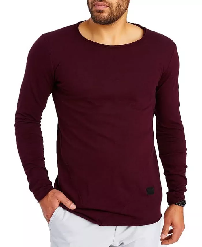 

Мужская футболка с круглым вырезом Slim Fit | Классический стильный лонгслив с круглым горлом Leif Nelson, красный