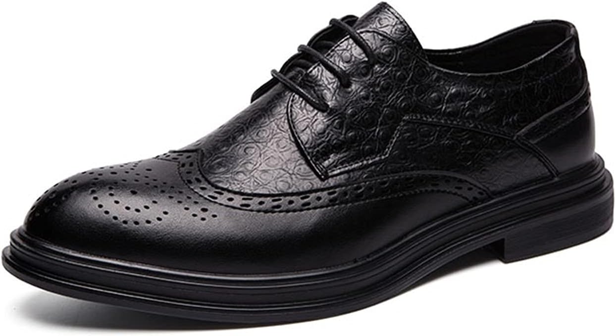 

Мужские туфли Oxford с шнуровкой и перфорацией Wing Tip Brogue, дерби, искусственная кожа, низкий каблук, противоскользящая резиновая подошва, для вечеринок (цвет: черный, размер: 6) Dodani