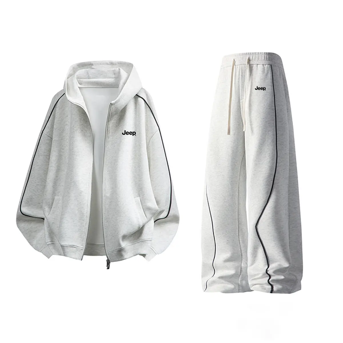 

Свитшот-сет Unisex Hooded Moderate Jeep, серый белый sweatshirt+серый белый casual pants