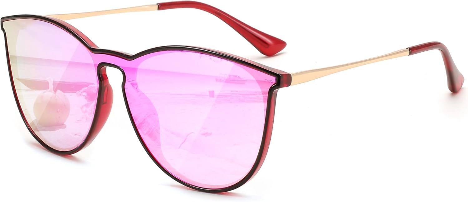 

Солнцезащитные очки FEISEDY для женщин и мужчин, ретро, ​​круглые, «кошачий глаз», дизайнерские, с зеркальными линзами и защитой от УФ-излучения, артикул B0210, Red - Purple Revo