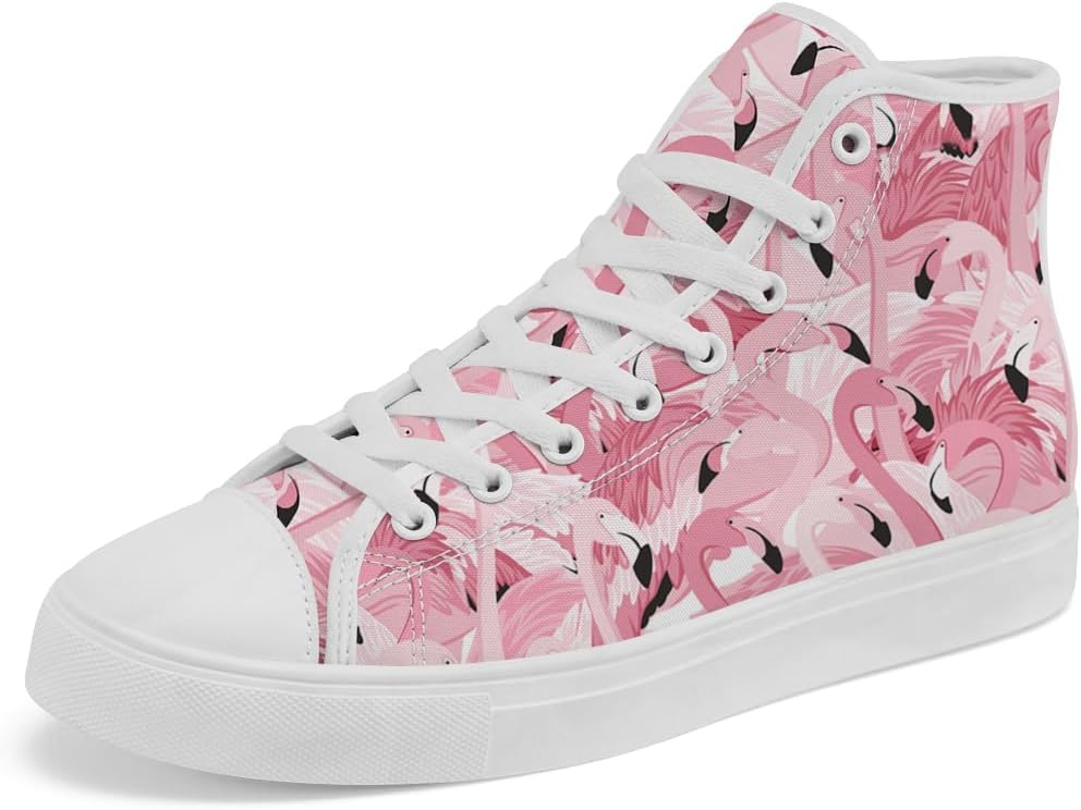 

Высокие кеды Flamingo для мужчин и женщин, тканевые кроссовки на шнуровке, повседневная обувь, подарок для мамы и папы Chebing, розовый