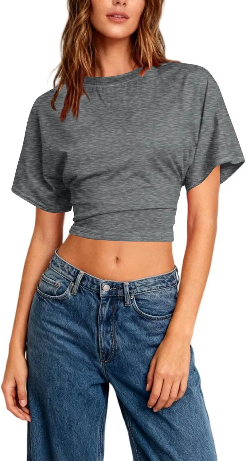 Футболка женская с коротким рукавом, свободного кроя, Oversized, хлопковая смесовая, A02_dark Gray — фото 4