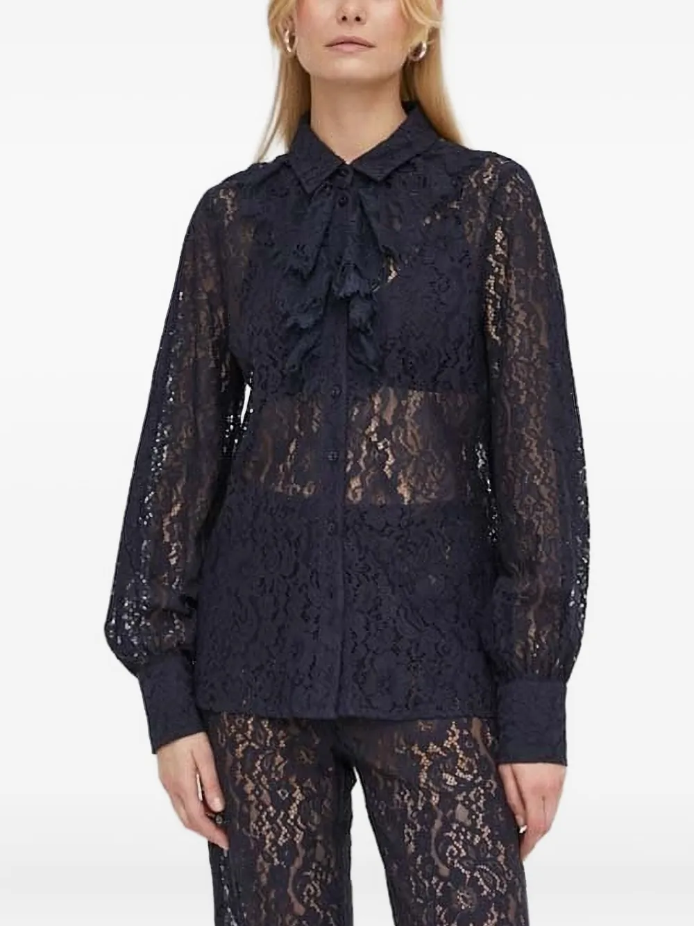

Кружевная рубашка с оборками Bruuns Bazaar, синий