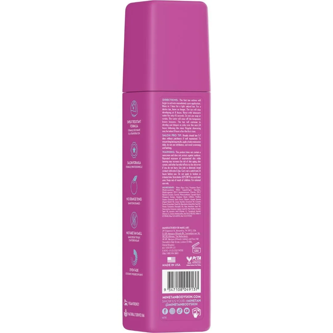 Minetan Workout Ready Self Tan Foam, автозагар для лица и тела, супертемный оттенок, устойчивый к поту, без следов, экспресс-мусс 1 час, 200 мл 198 мл (1 шт.) Minetan Body.Skin, Dark — фото 2