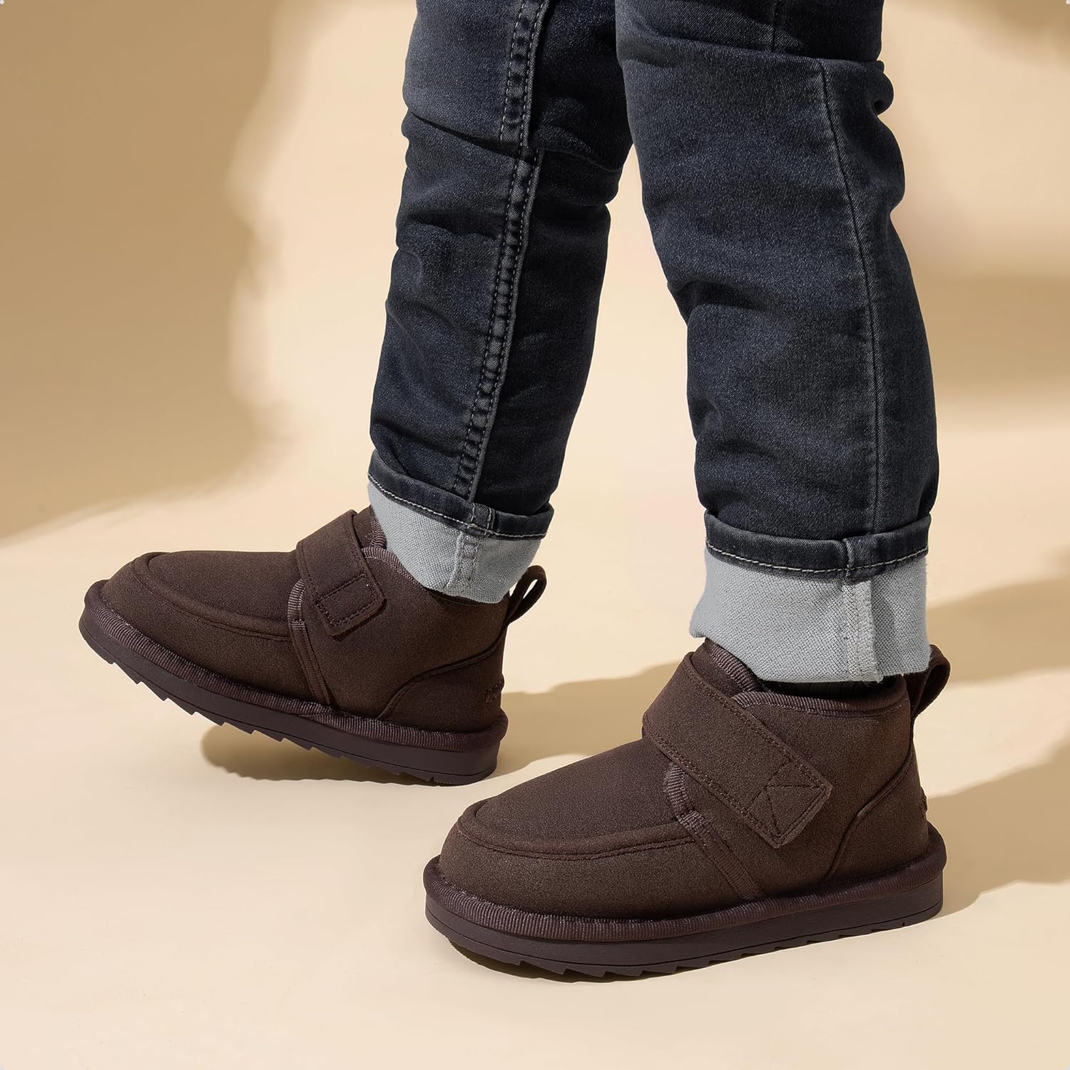 Сапожки DREAM PAIRS для малышей, мальчиков и девочек, зимние теплые ботинки с искусственным мехом, удобные ботинки до щиколотки, пушистые тапочки для детей FuzzyGo, Brown — фото 4