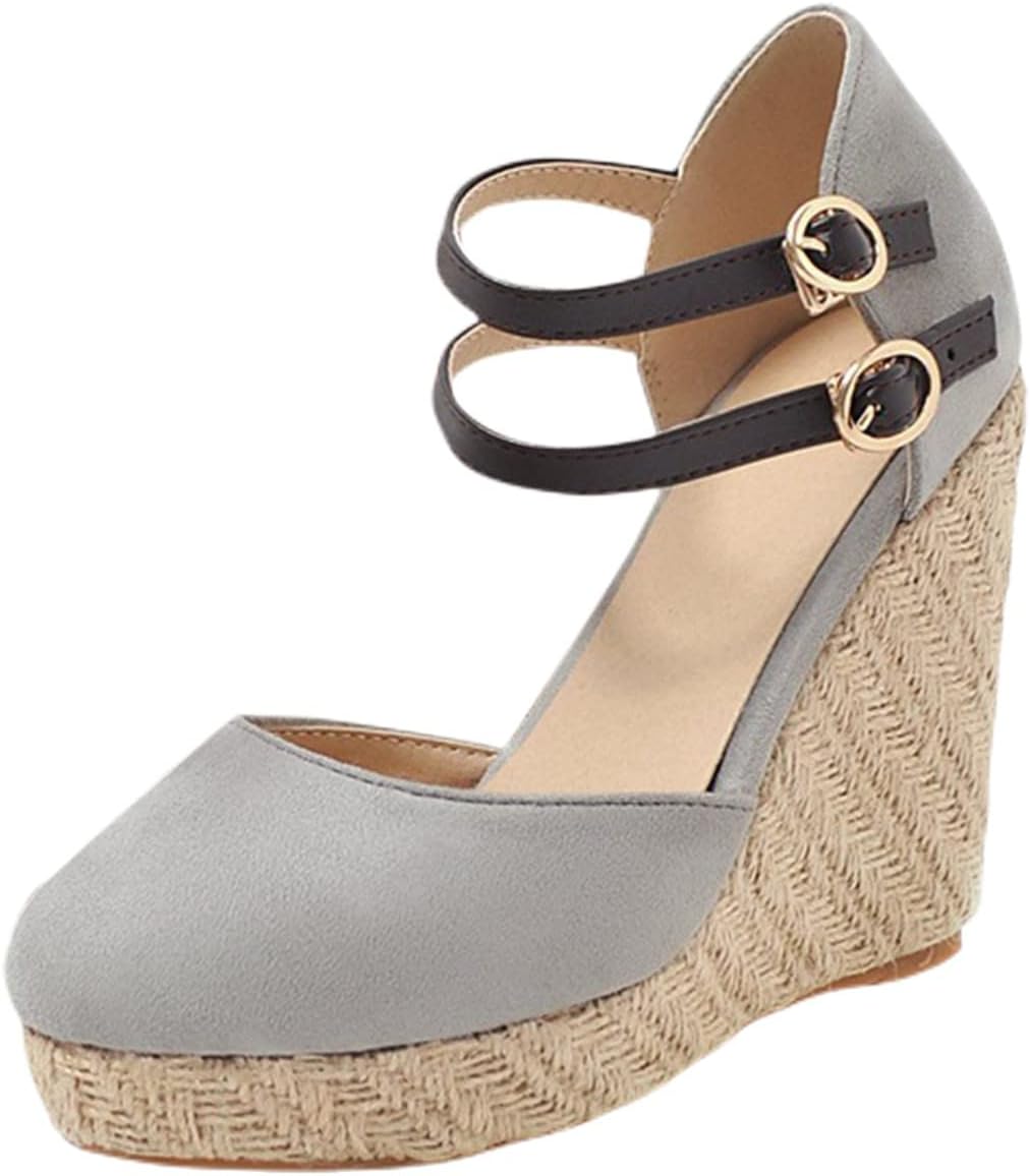 

Женские летние эспадрильи на платформе с высоким каблуком, с ремешком на щиколотке и закрытым носком, с круглым носком, удобные праздничные сандалии на танкетке Generic, серый