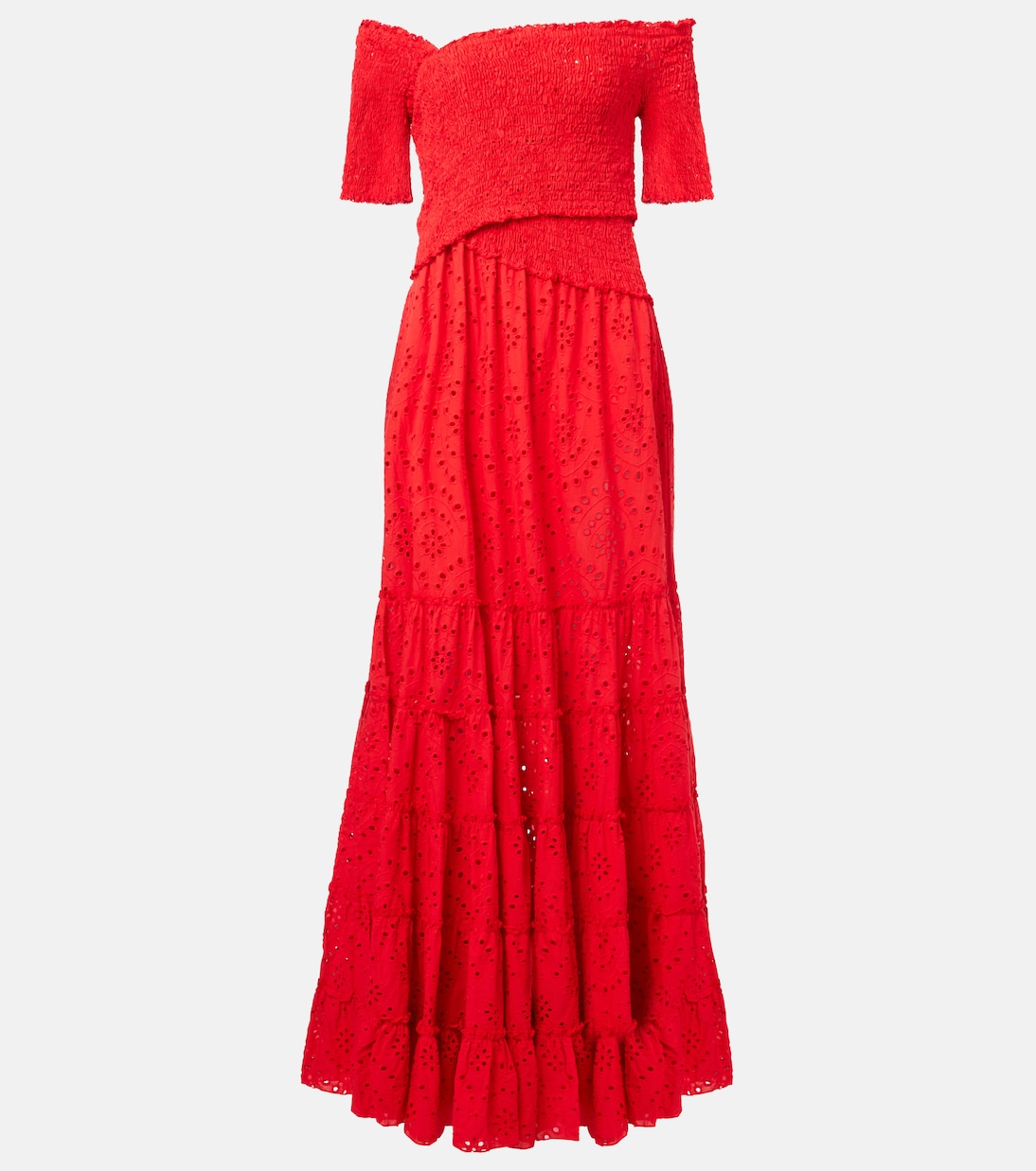 

Солнечное цветочное хлопковое макси-платье Soledad Poupette St Barth, Geranium Red Plain