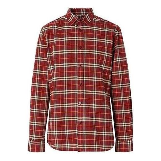 

Рубашка men's plaid button long sleeves shirt red Burberry, красный