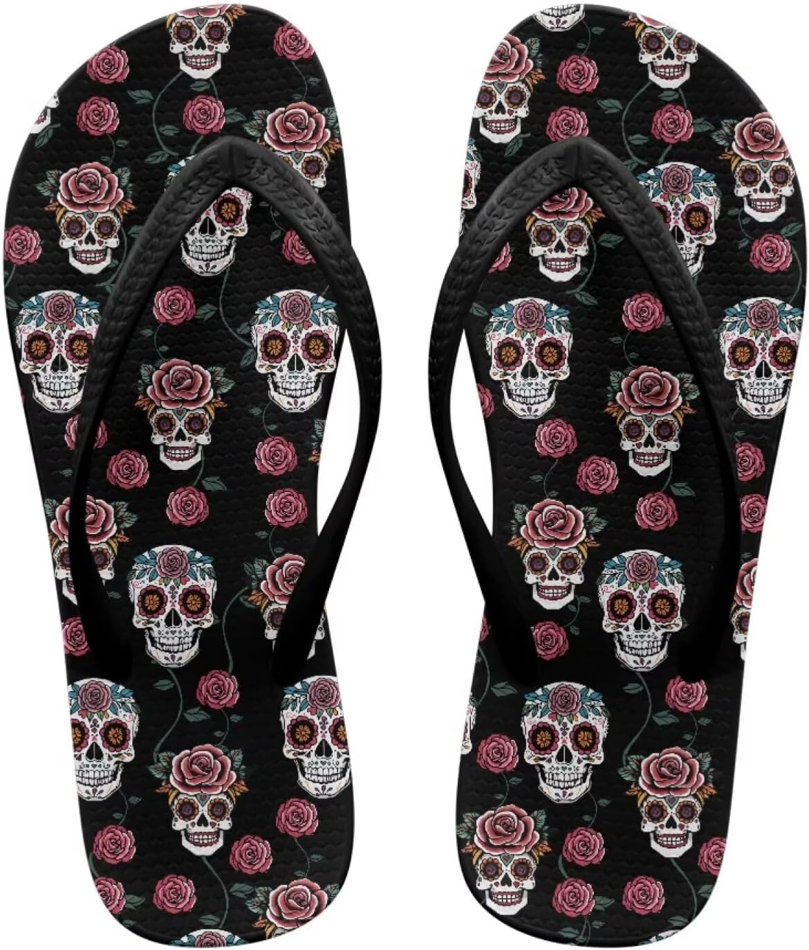 

Вьетнамки с черепом для женщин и мужчин, летние пляжные повседневные сандалии, удобные шлепанцы для душа Pointodoor, Skull Flower Print