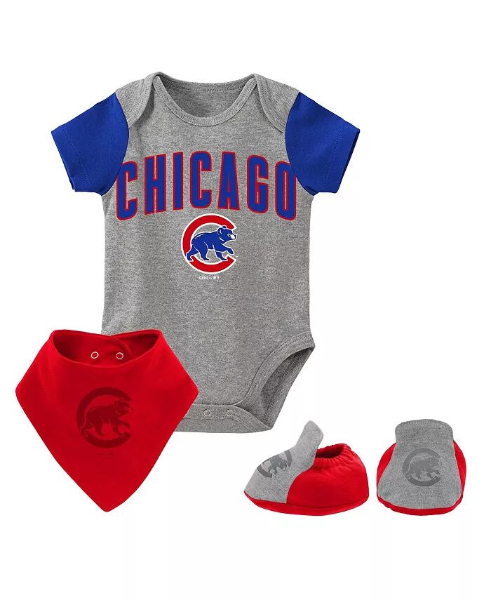 

Боди из трех частей Chicago Cubs для новорожденных и младенцев, мальчиков и девочек, серый, в комплект входят нагрудник и пинетки Outerstuff