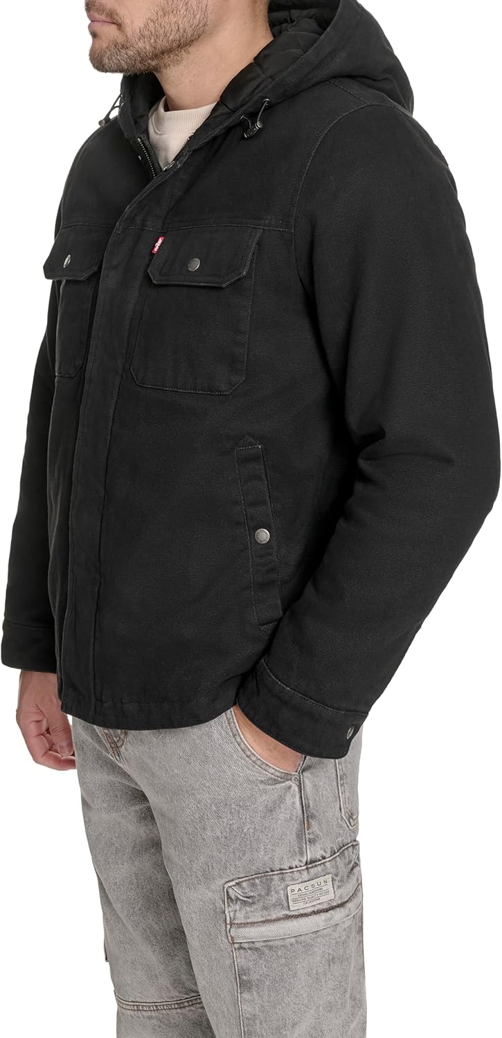 Мужская куртка Levi's из хлопчатобумажной ткани с капюшоном, Black — фото 2