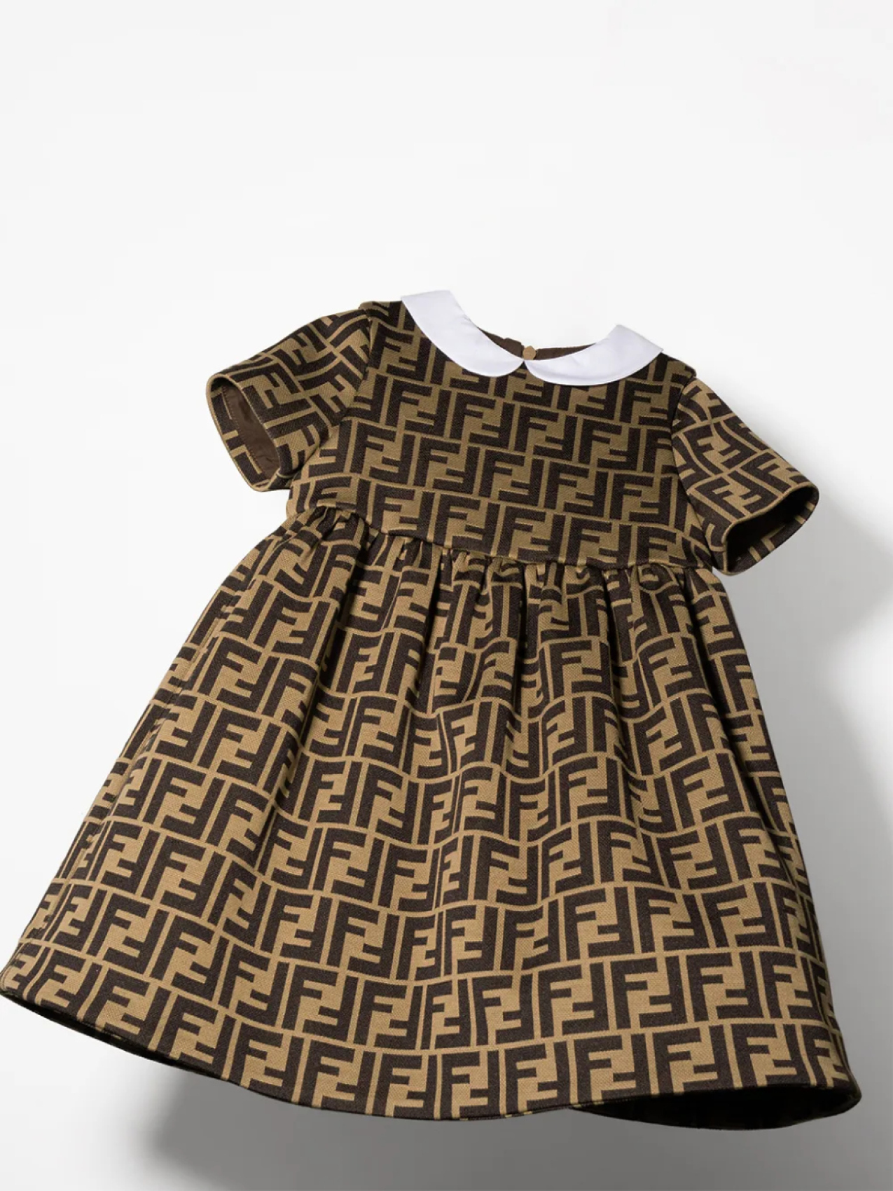 Платье с короткими рукавами и логотипом FF Fendi Kids, коричневый — фото 2