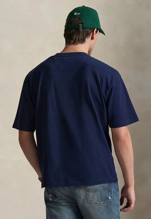 Футболка свободного кроя из замшевого трикотажа, базовая футболка Polo Ralph Lauren, Newport Navy — фото 3