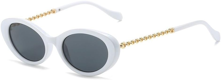 

Винтажные овальные солнцезащитные очки для женщин, модные, с металлическими цепочками на дужках, солнцезащитные очки UV400 для мужчин, «кошачий глаз», оливково-зеленые SKFGNX, White Gray