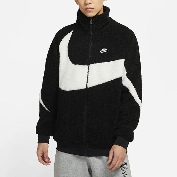 Куртка Nike Big Swoosh Large Logo lamb's wool Stay Warm Stand Collar Jacket Black White, белый — фото 4