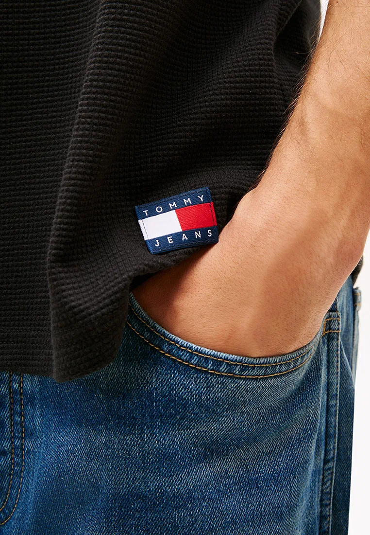 Футболка с коротким рукавом, вафельная, Tommy Jeans Tommy Hilfiger, черный — фото 3