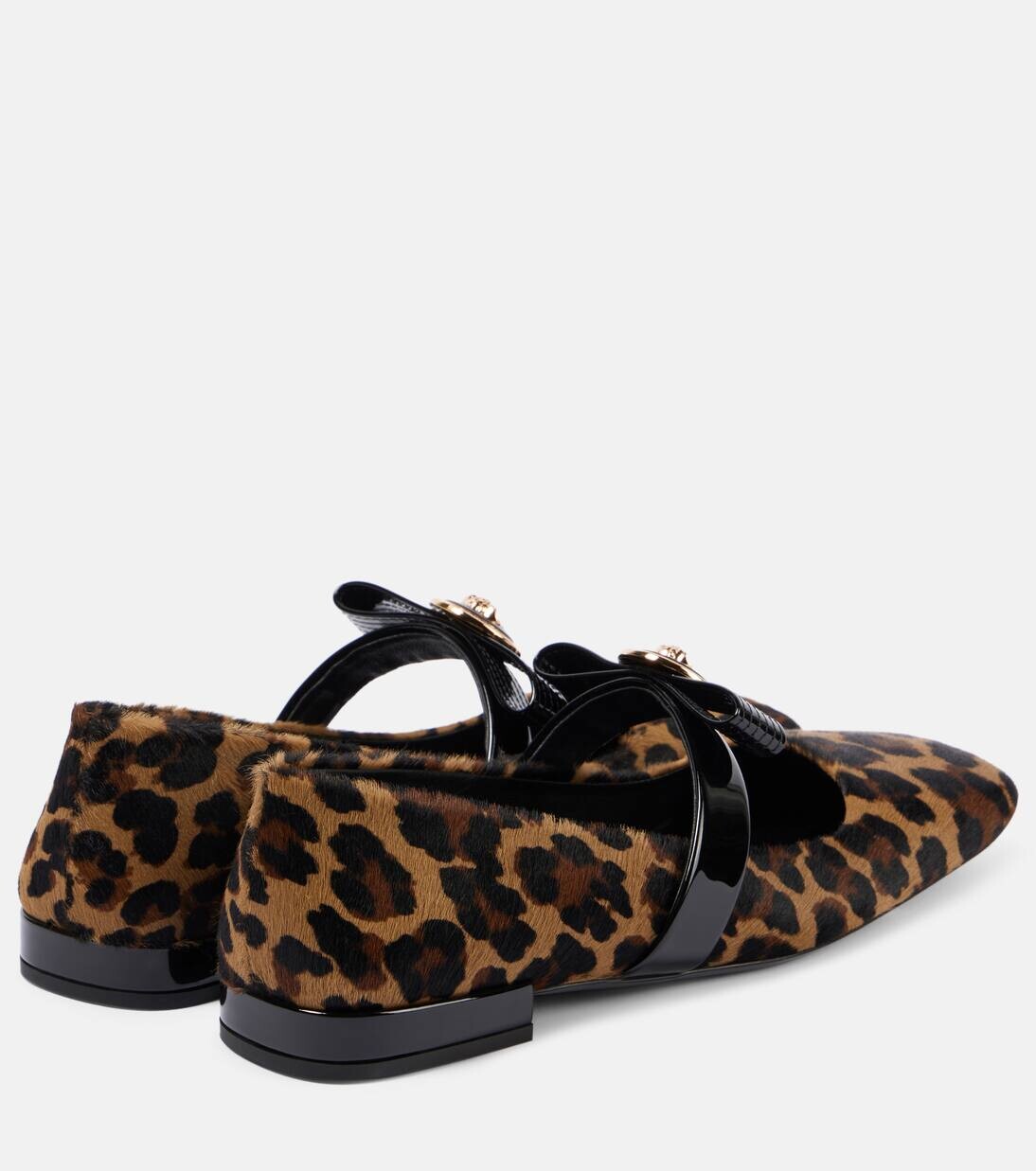 Туфли-лодочки Мэри Джейн из телячьей шерсти Gianni Ribbon Versace, цвет brown+black versace gold — фото 2