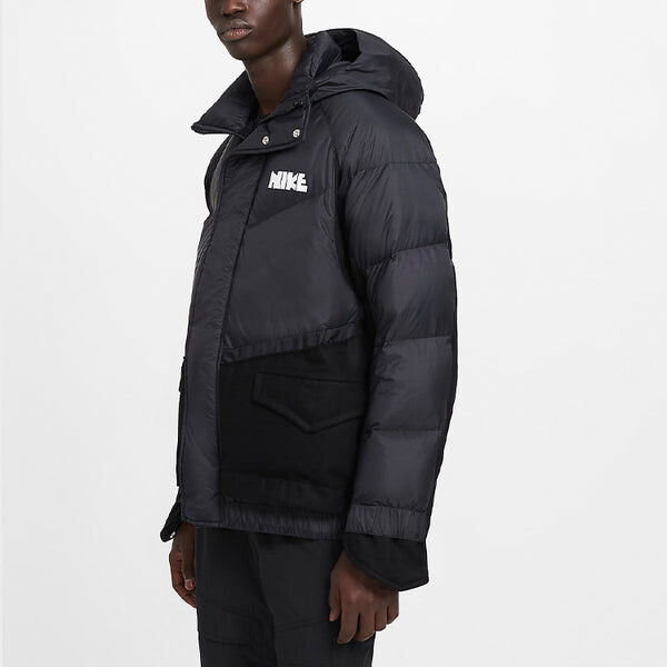 Пуховик Nike x Sacai Crossover Sports Loose Splicing hooded Down Jacket Black, черный — фото 3