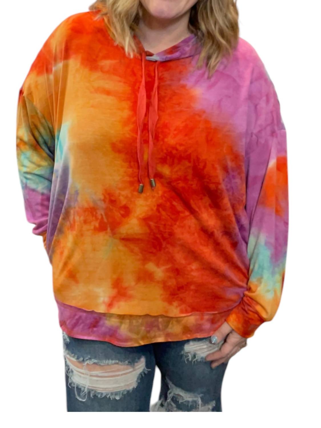 

Яркий свитер с капюшоном Tie Dye в оранжевом цвете Jodifl