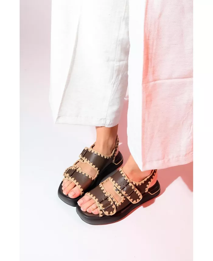 Сандалии Douro с кожаными переплетенными ремешками (женские) Forever & Always Shoes, коричневый — фото 2