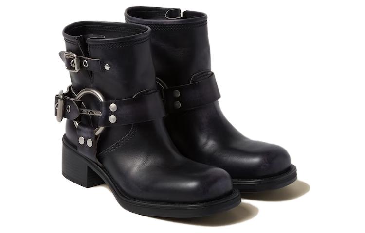 Винтажные кожаные ботинки до щиколотки MIU MIU, черные — фото 4