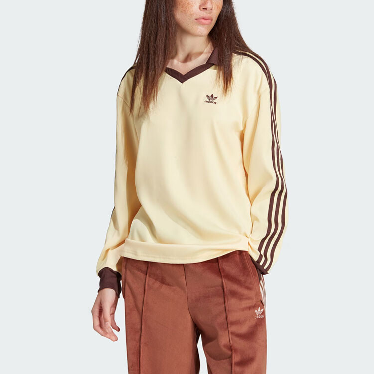 Атласная футболка с длинным рукавом и тремя полосками, желтая Adidas Originals — фото 2