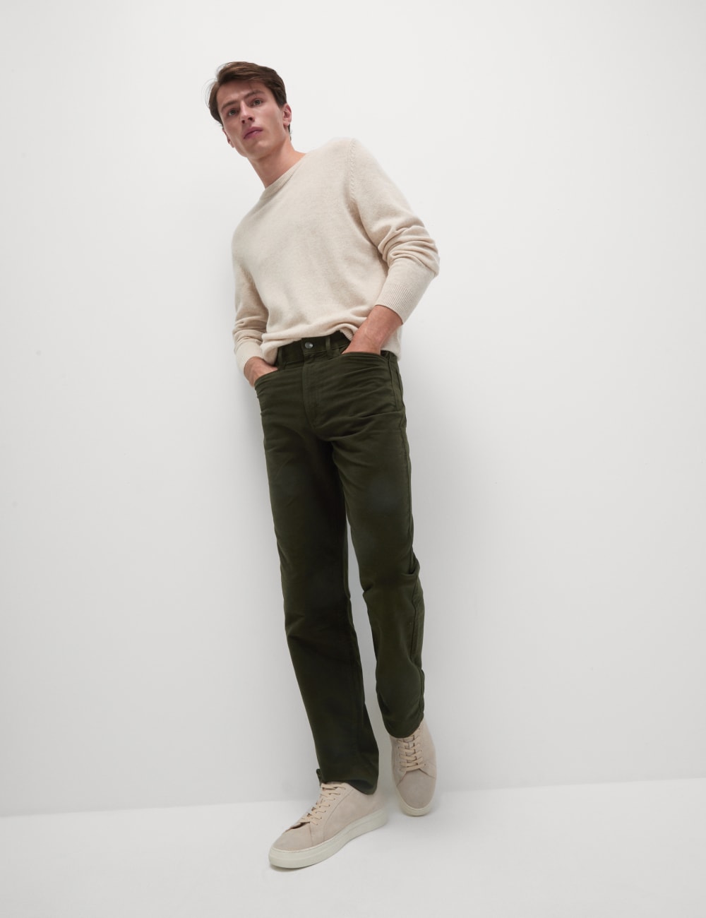 

Брюки Moleskin Italian Regular Fit с 5 карманами Marks & Spencer, темный хаки