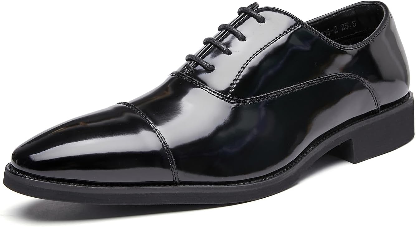 

Мужские туфли с закрытым носком Cap Toe, оксфорды, лакированная кожа, для формальных мероприятий, деловых встреч, смокинга, повседневные, дерби, свадебные туфли для мужчин Santimon, черный