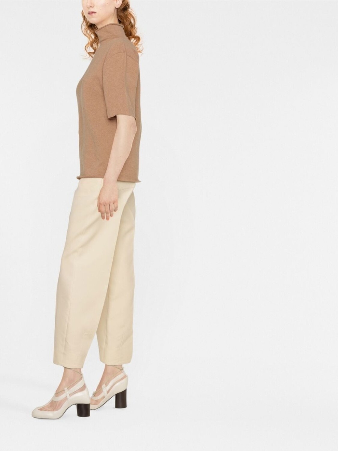 Jil Sander трикотажный топ с высоким воротником и короткими рукавами, нейтральный цвет — фото 3
