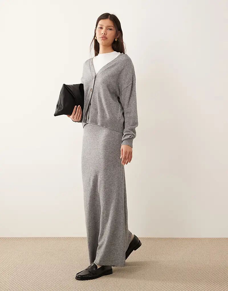 

Юбка миди Vila трикотажная, меланжевая, средне-серого цвета