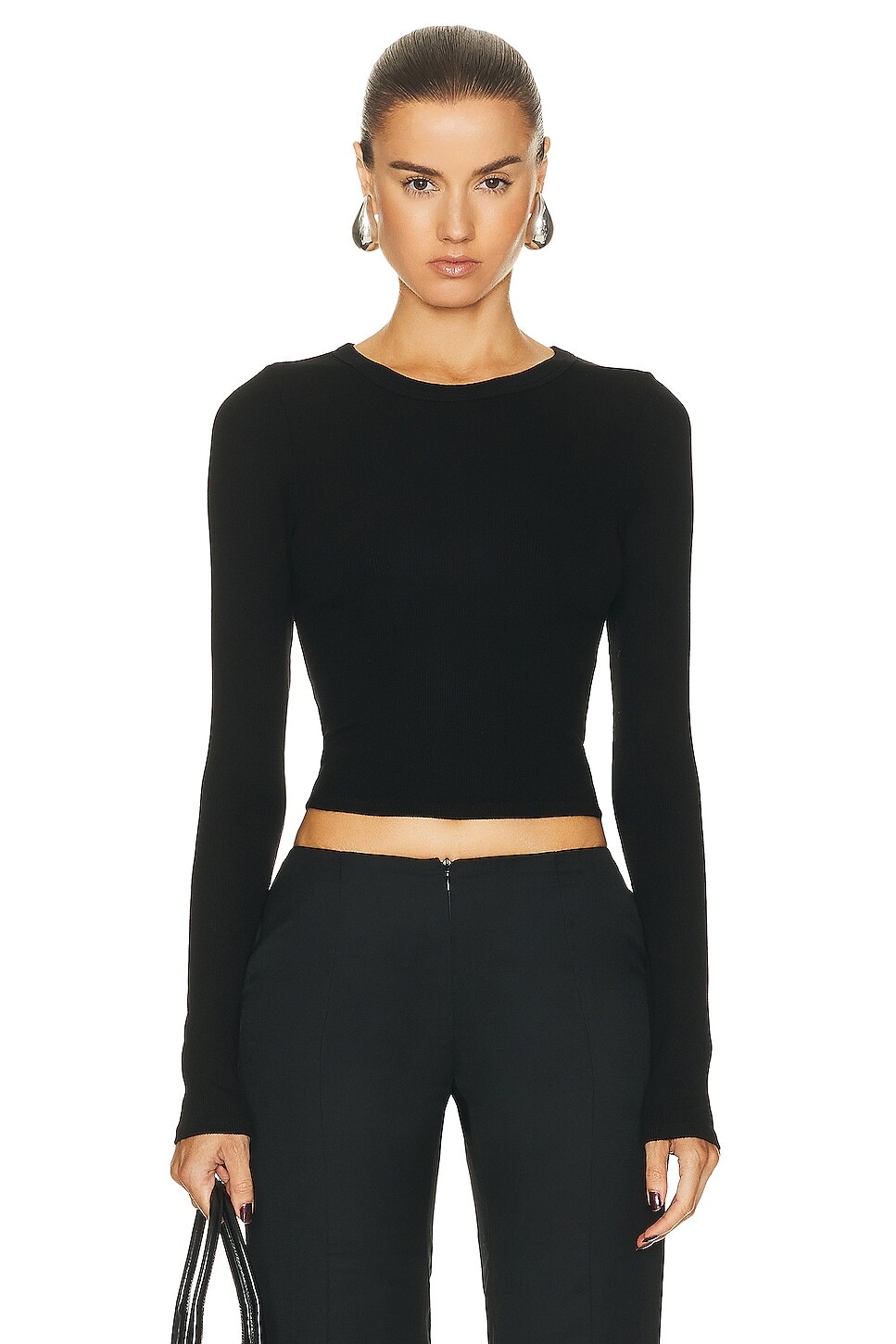 

Топ Enza Costa Silk Knit Long Sleeve Tuck, черный