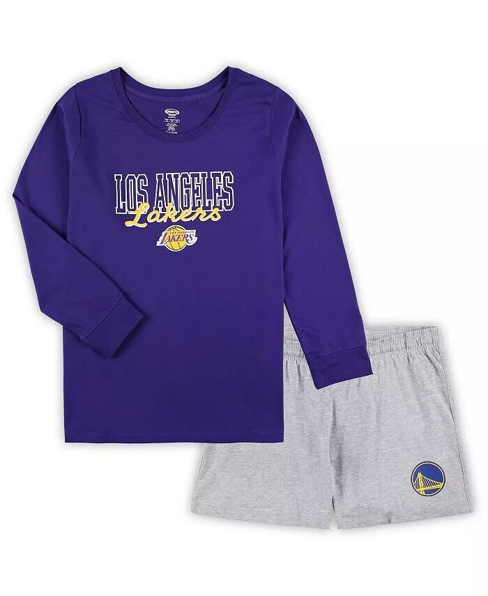 

Женский комплект для сна с футболкой и шортами больших размеров Los Angeles Lakers фиолетового и серого цвета с длинными рукавами Concepts Sport, фиолетовый