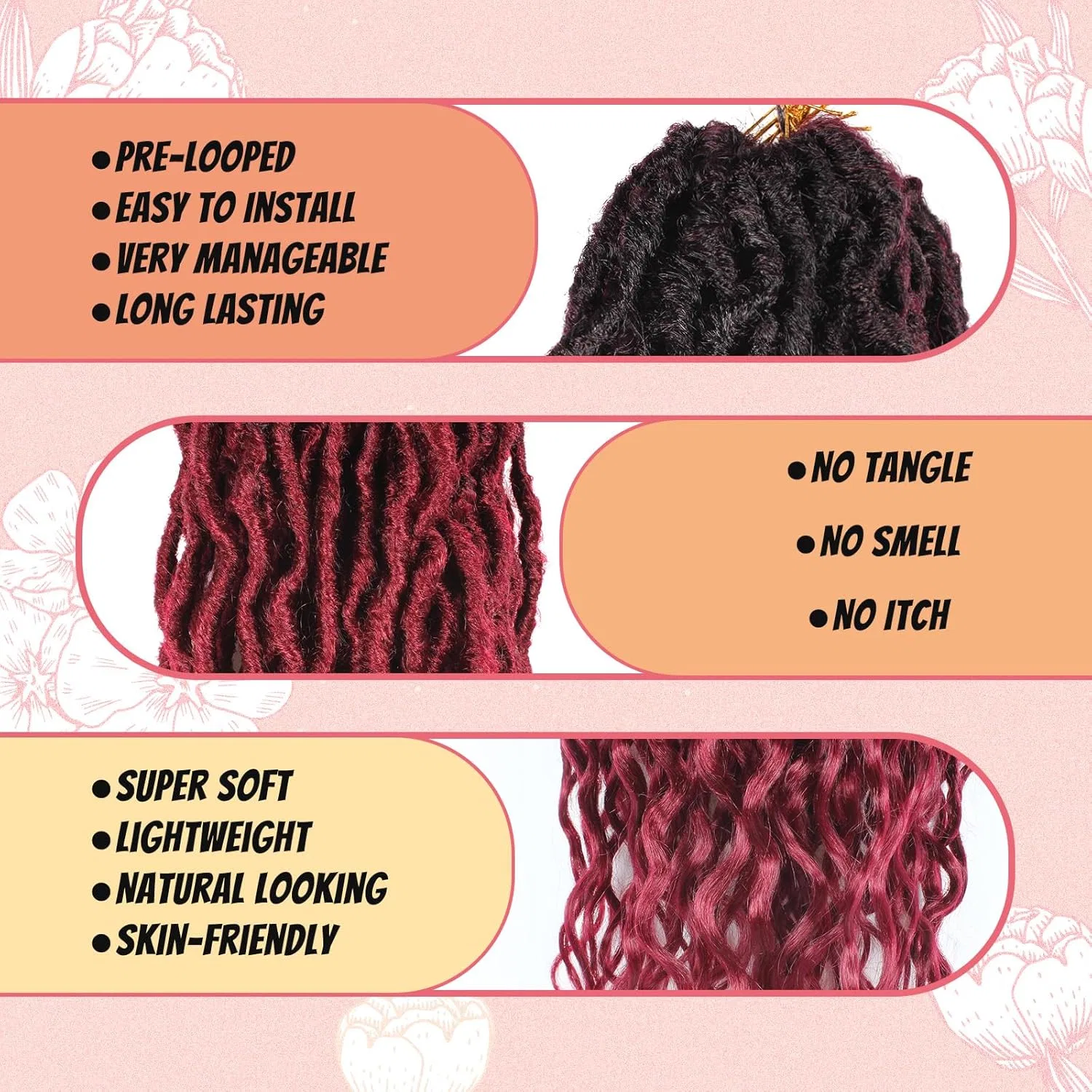 Искусственные дреды «Locs Crochet Hair» с кудрявыми концами Enbeautiful, Otbug# — фото 3
