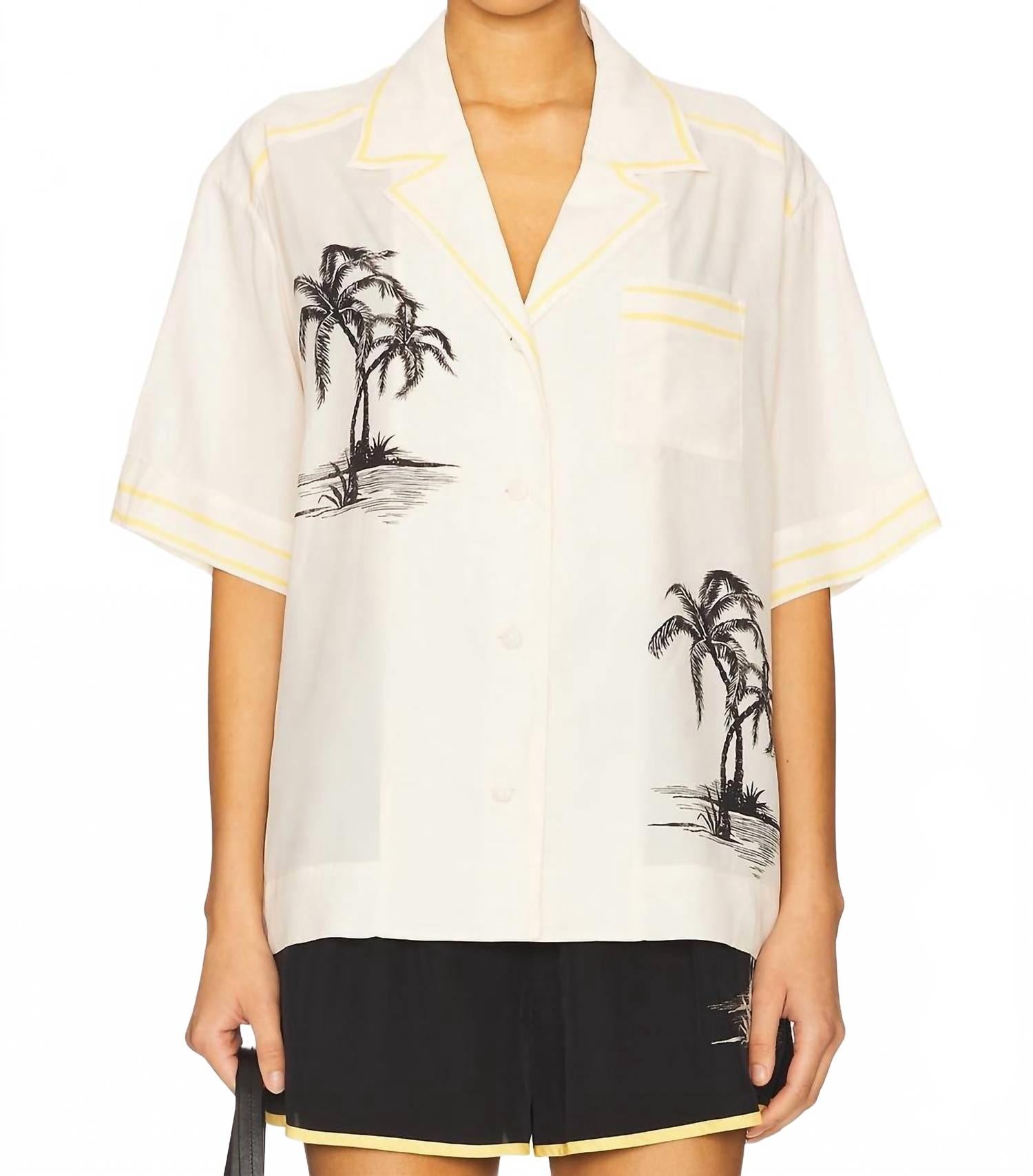 

Кремовая рубашка с коротким рукавом с пальмовым принтом Zimmermann