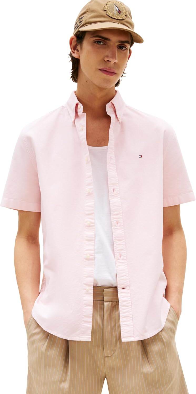 

Рубашки оксфорды Tommy Hilfiger Men's с коротким рукавом, классический крой, мужские рубашки на пуговицах, Pink Lily
