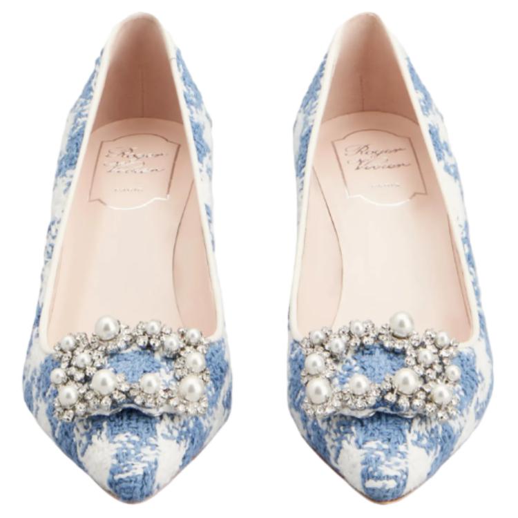 Туфли-лодочки на тонком каблуке 6,5 см женские сине-белые Roger Vivier — фото 4